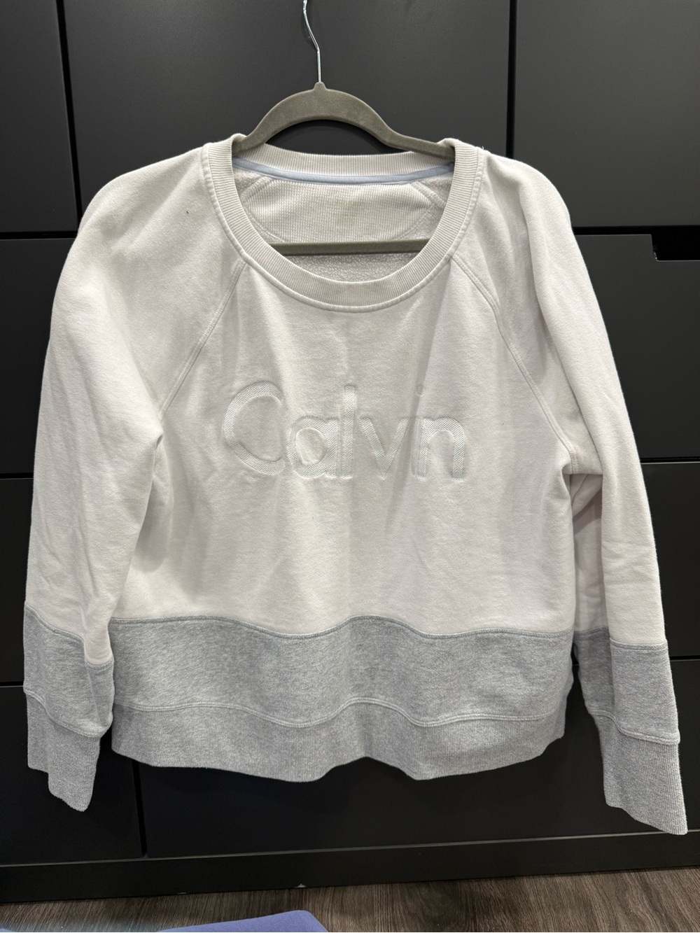 Calvin Klein White & Light Gray Embossed Logo Sweatshirt
